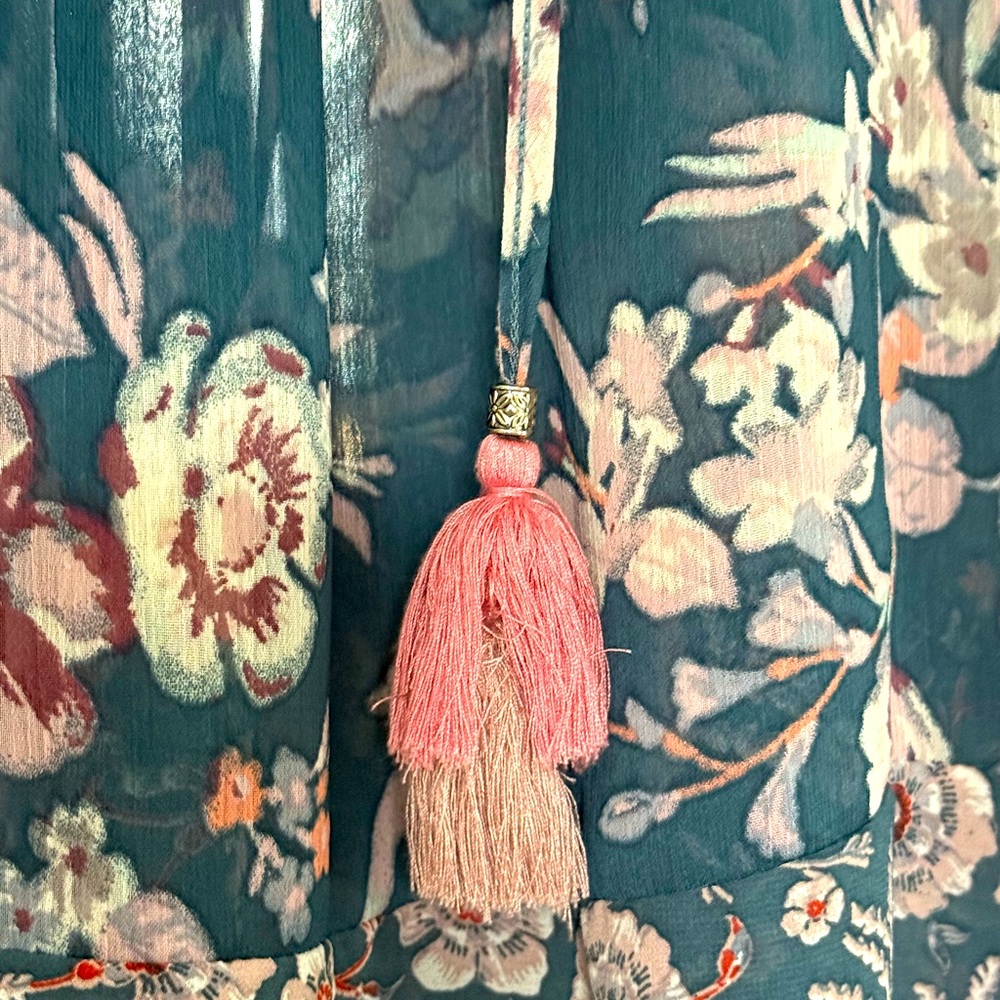 Knox Rose Peasant Bohemian Floral Sheer Top Large - Picture 6 of 8